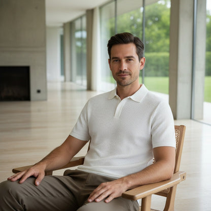 Short Sleeve Cotton Polo Shirt - White - Side Profile