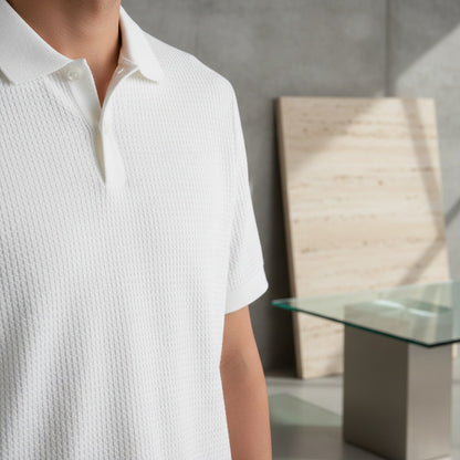 Short Sleeve Cotton Polo Shirt - White - Back View