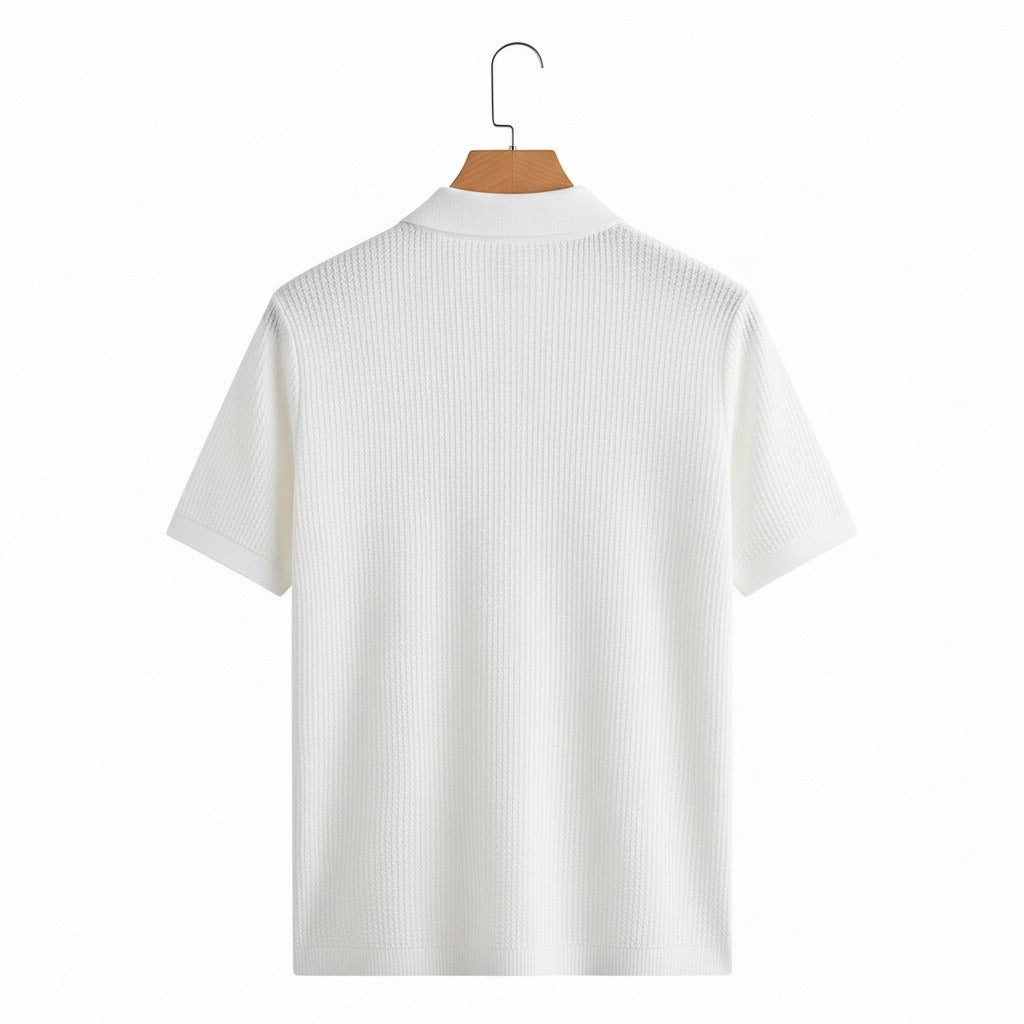 Short Sleeve Cotton Polo Shirt - White - Fabric Detail