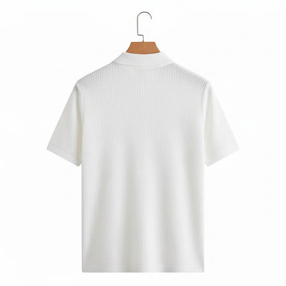 Short Sleeve Cotton Polo Shirt - White - Fabric Detail