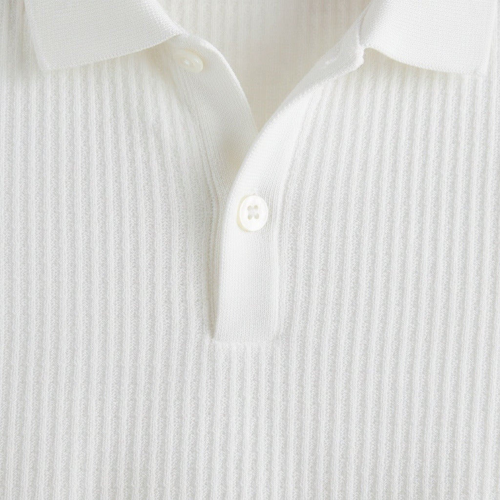 Short Sleeve Cotton Polo Shirt - White - Texture Close Up