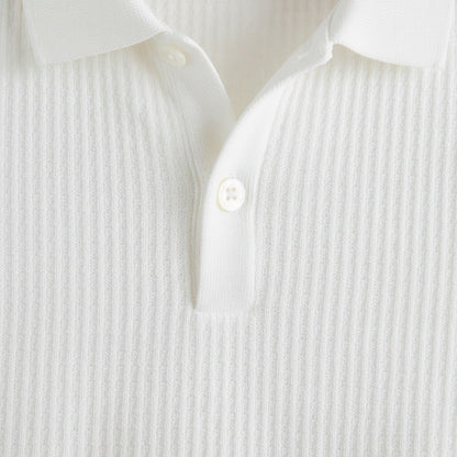 Short Sleeve Cotton Polo Shirt - White - Texture Close Up