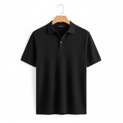 Short Sleeve Cotton Polo Shirt - Black - Front View