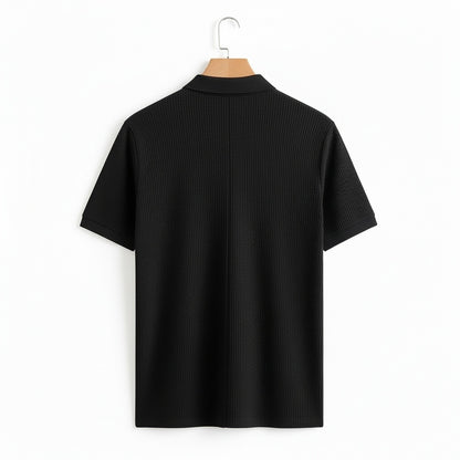 Short Sleeve Cotton Polo Shirt - Black - Fabric Detail