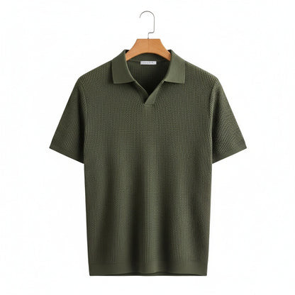 Short Sleeve Cotton Polo Shirt - Olive Green - Front View