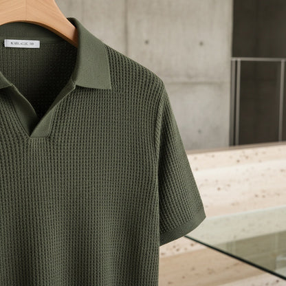 Short Sleeve Cotton Polo Shirt - Olive Green - Back View