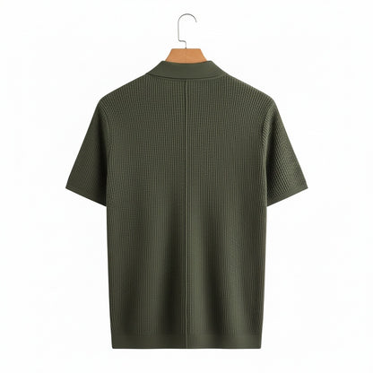 Short Sleeve Cotton Polo Shirt - Olive Green - Fabric Detail