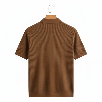 Short Sleeve Cotton Polo Shirt - Brown - Fabric Detail