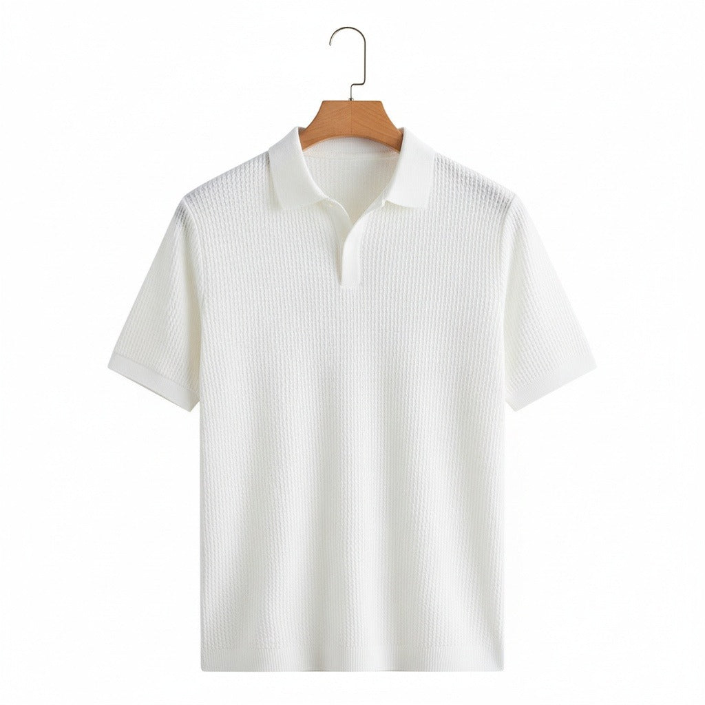 Short Sleeve Cotton Polo Shirt - White - Front View