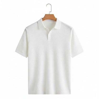 Short Sleeve Cotton Polo Shirt - White - Front View