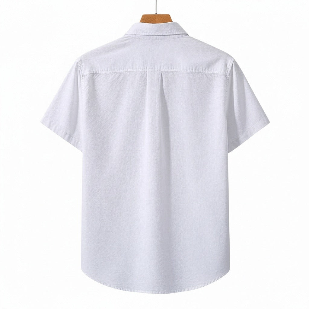 Short Sleeve Cotton Shirt - Pearl White - Fabric Detail