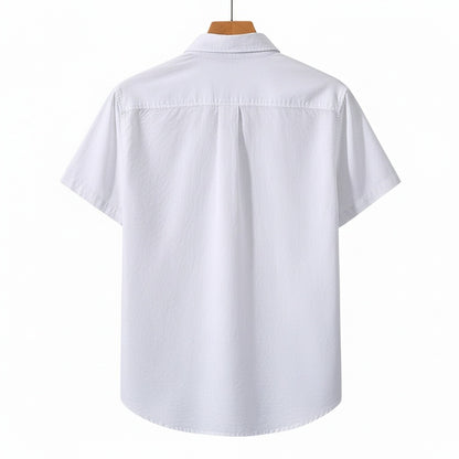 Short Sleeve Cotton Shirt - Pearl White - Fabric Detail
