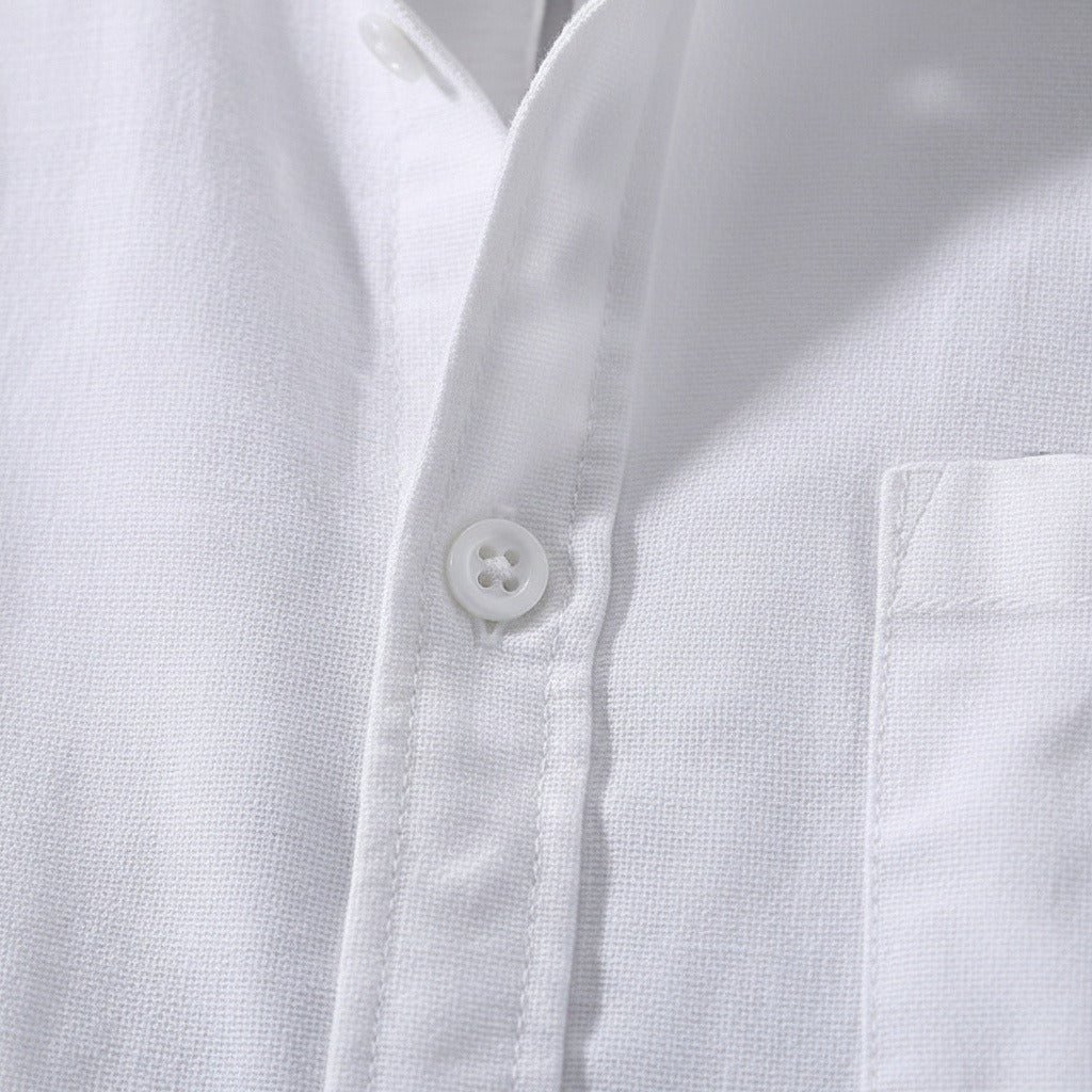 Short Sleeve Cotton Shirt - Pearl White - Texture Close Up