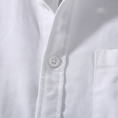 Short Sleeve Cotton Shirt - Pearl White - Texture Close Up