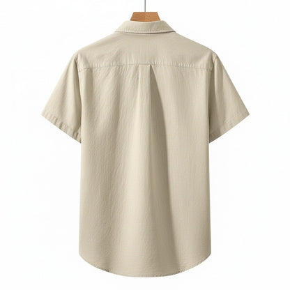 Short Sleeve Cotton Shirt - Sand Beige - Fabric Detail