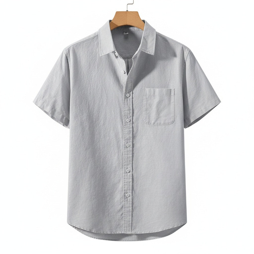 Short Sleeve Cotton Shirt - Cool Gray - Front View
