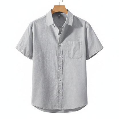 Short Sleeve Cotton Shirt - Cool Gray - Front View