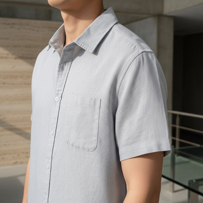 Short Sleeve Cotton Shirt - Cool Gray - Back View
