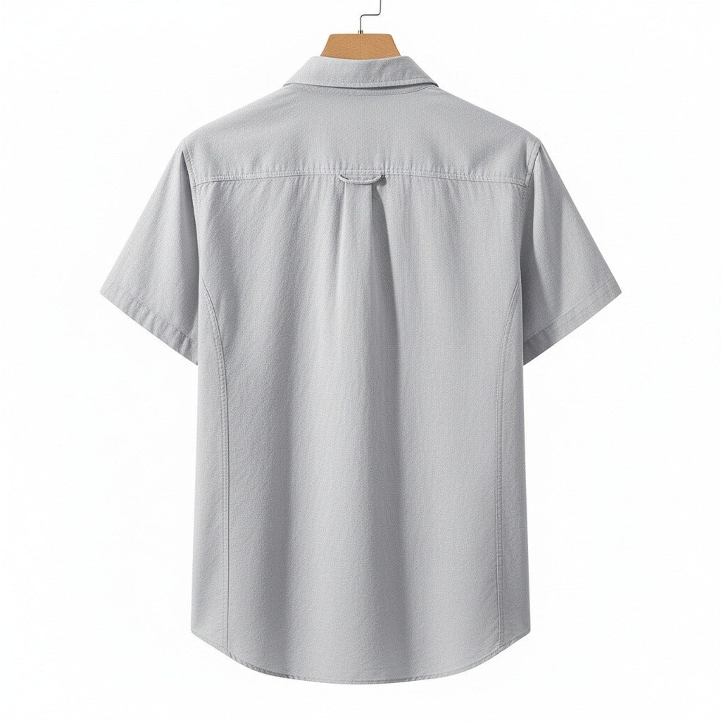Short Sleeve Cotton Shirt - Cool Gray - Fabric Detail