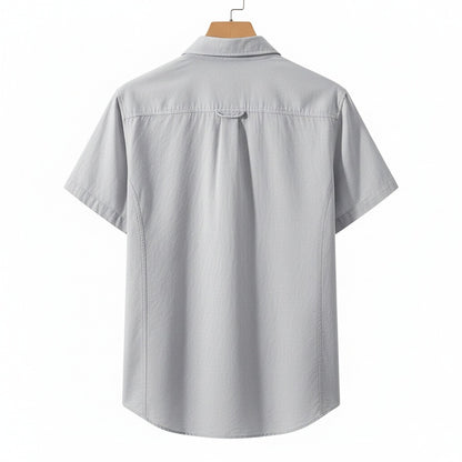 Short Sleeve Cotton Shirt - Cool Gray - Fabric Detail