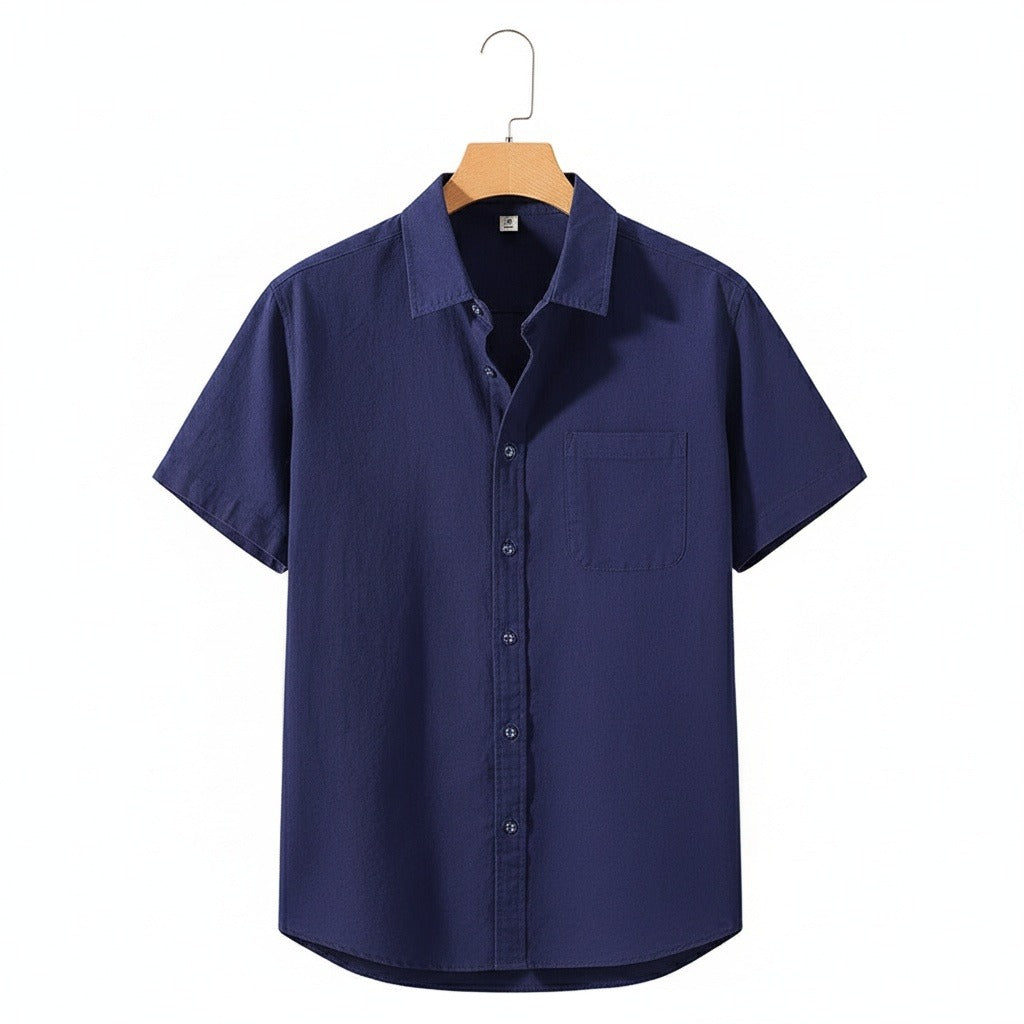 Short Sleeve Cotton Shirt - Ocean Blue - Front View