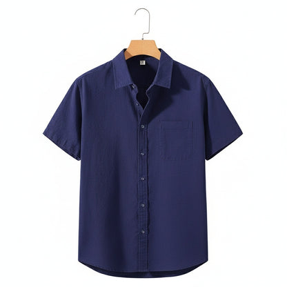Short Sleeve Cotton Shirt - Ocean Blue - Front View