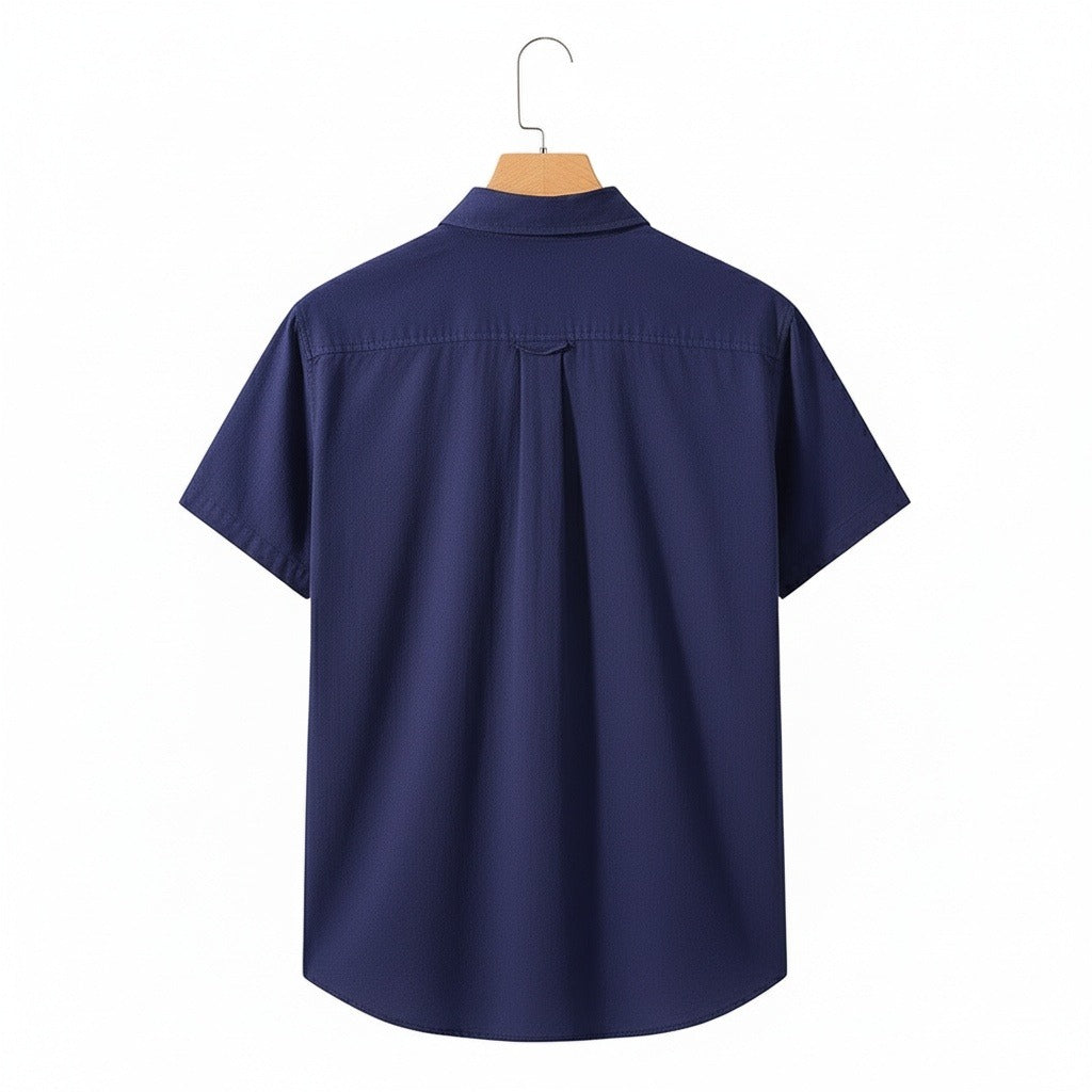 Short Sleeve Cotton Shirt - Ocean Blue - Fabric Detail