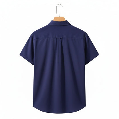 Short Sleeve Cotton Shirt - Ocean Blue - Fabric Detail