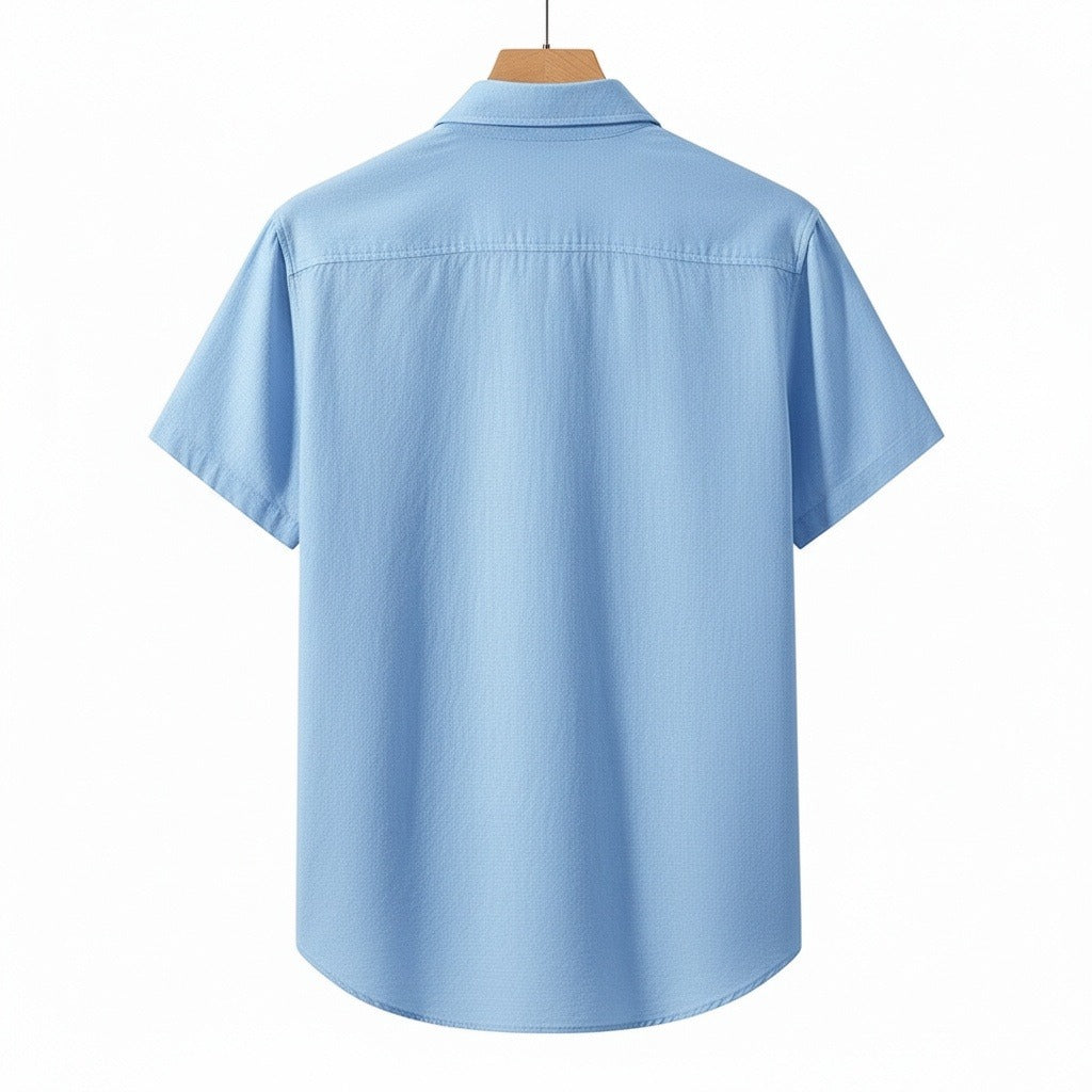 Short Sleeve Cotton Shirt - Light Blue - Fabric Detail