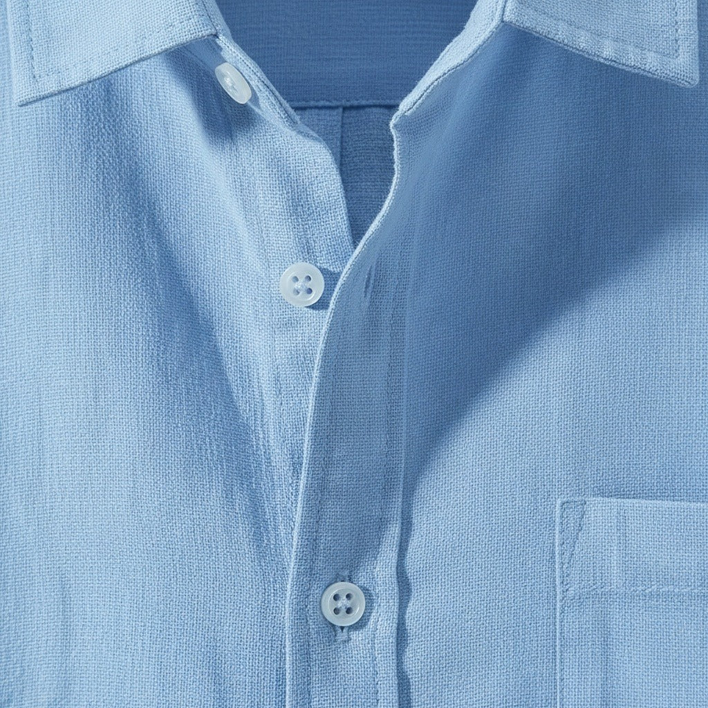 Short Sleeve Cotton Shirt - Light Blue - Texture Close Up