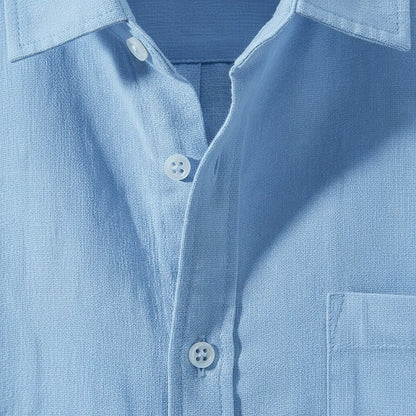 Short Sleeve Cotton Shirt - Light Blue - Texture Close Up