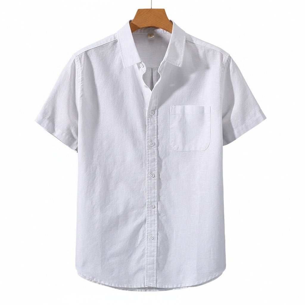 Short Sleeve Cotton Shirt - Pearl White - Front View