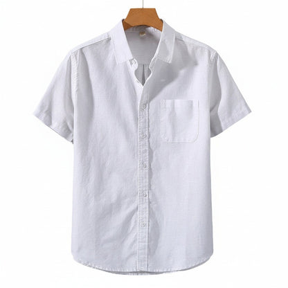 Short Sleeve Cotton Shirt - Pearl White - Front View