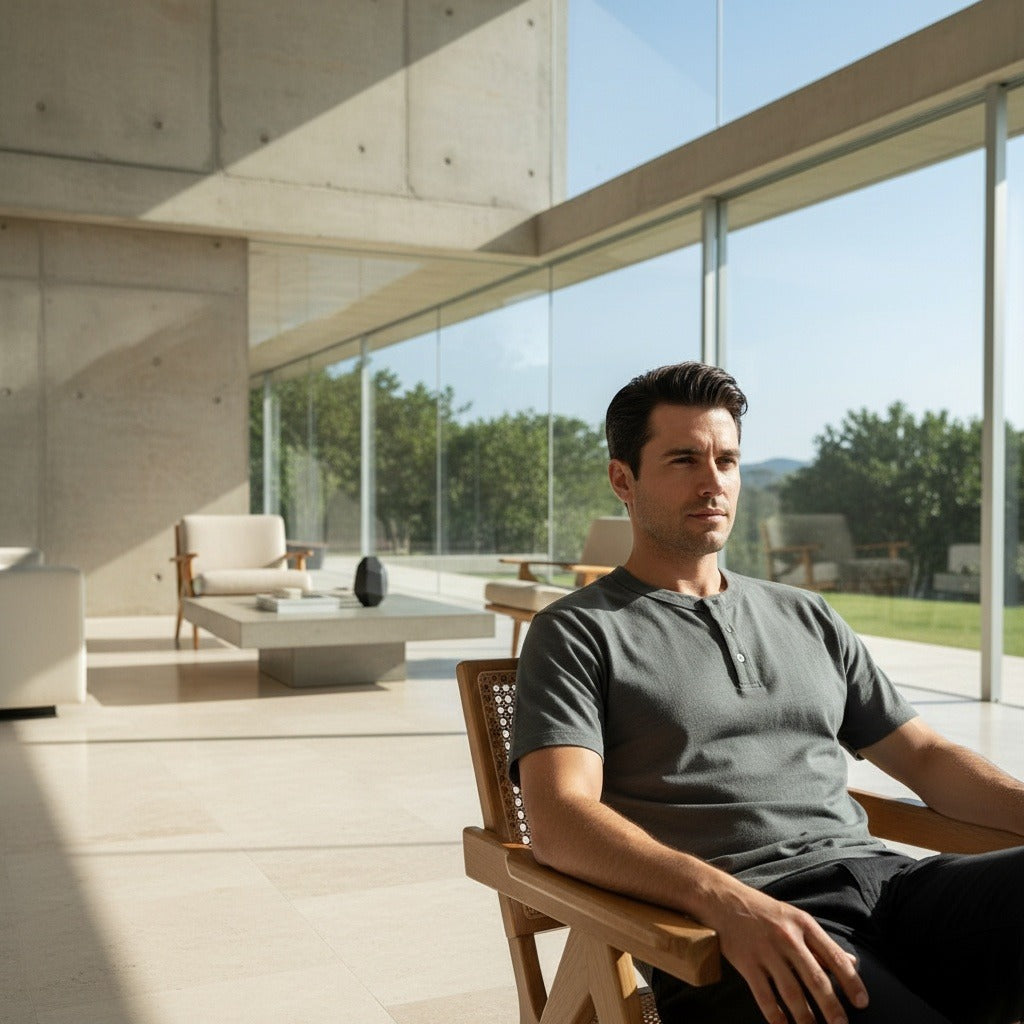 Short Sleeve Henley T Shirt - Charcoal - Side Profile