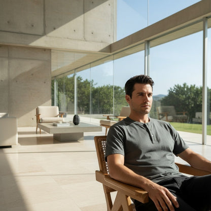 Short Sleeve Henley T Shirt - Charcoal - Side Profile