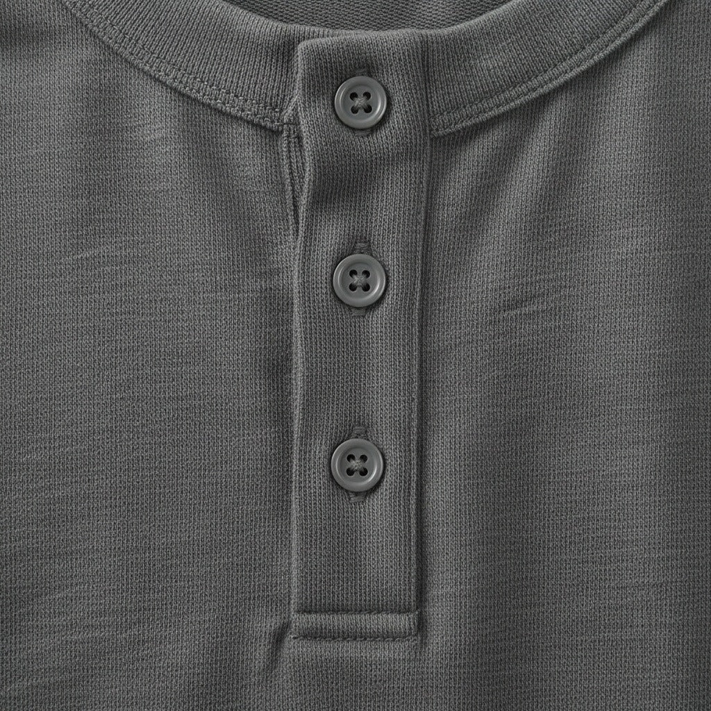 Short Sleeve Henley T Shirt - Charcoal - Texture Close Up