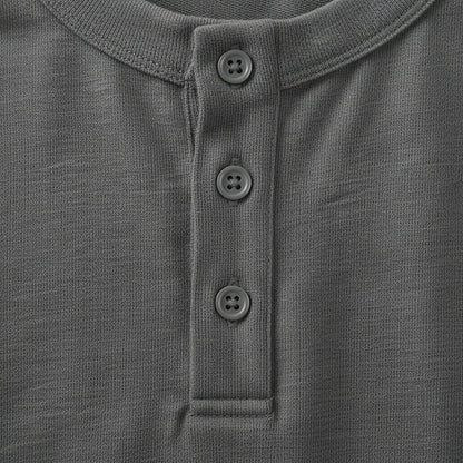 Short Sleeve Henley T Shirt - Charcoal - Texture Close Up