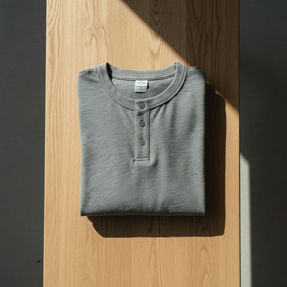 Short Sleeve Henley T Shirt - Charcoal - Lifestyle Inspiration
