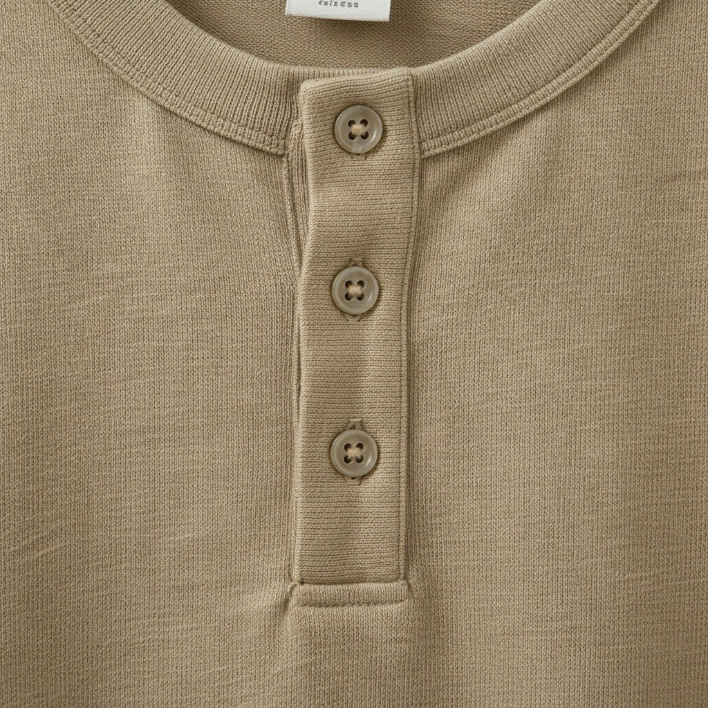 Short Sleeve Henley T Shirt - Sandstone - Texture Close Up