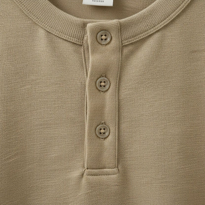 Short Sleeve Henley T Shirt - Sandstone - Texture Close Up