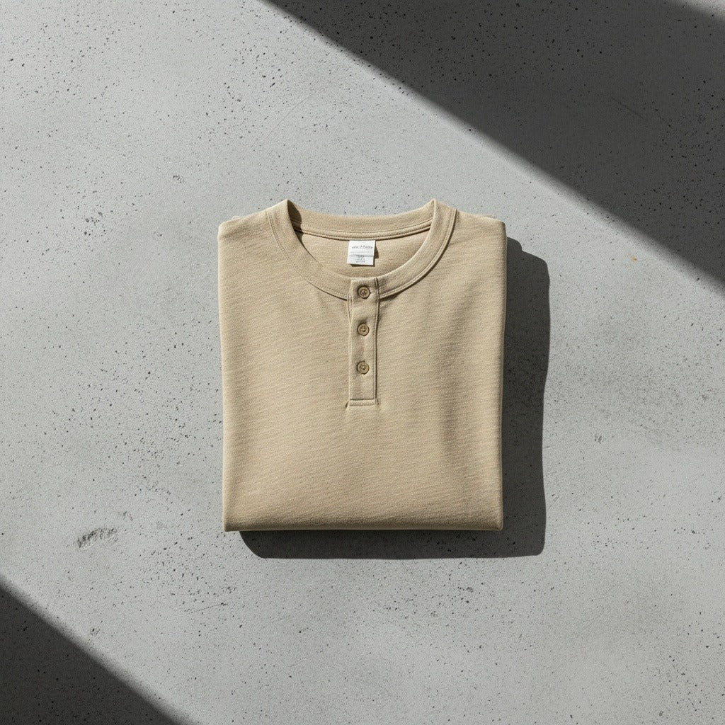 Short Sleeve Henley T Shirt - Sandstone - Lifestyle Inspiration