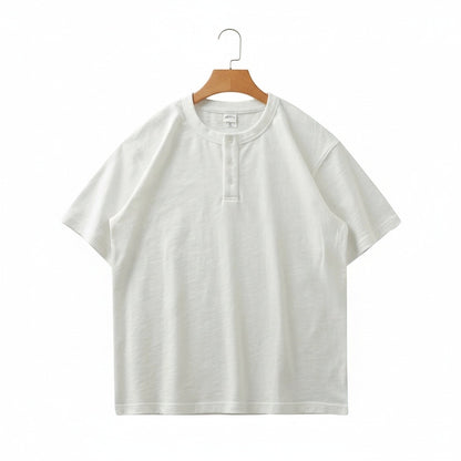 Short Sleeve Henley T Shirt - Ecru - Front View