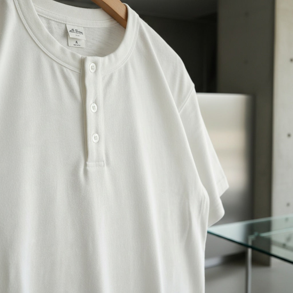 Short Sleeve Henley T Shirt - Ecru - Back View