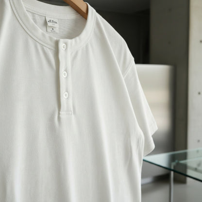 Short Sleeve Henley T Shirt - Ecru - Back View