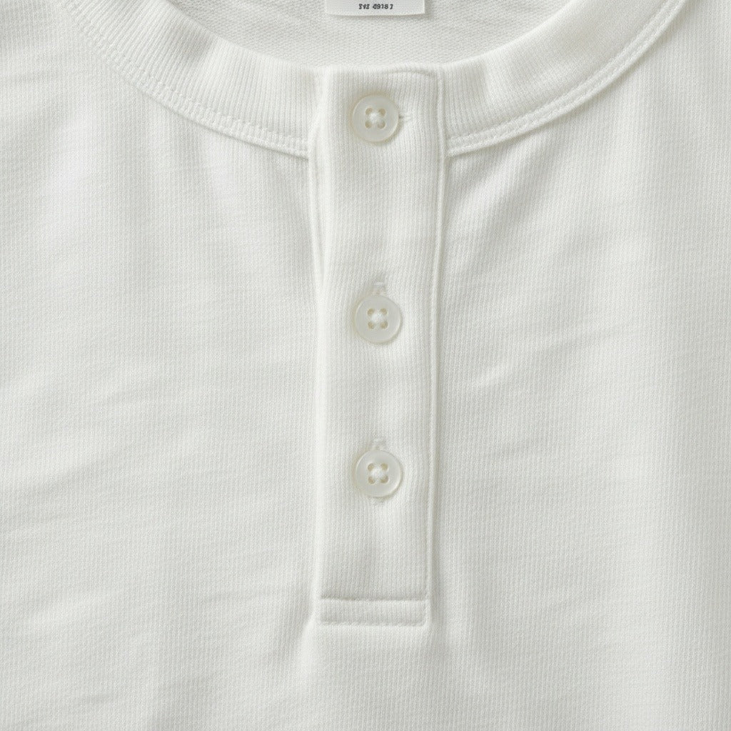 Short Sleeve Henley T Shirt - Ecru - Texture Close Up