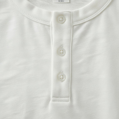 Short Sleeve Henley T Shirt - Ecru - Texture Close Up