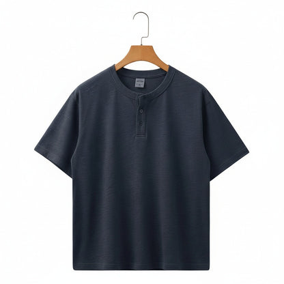 Short Sleeve Henley T Shirt - Deep Sea Blue - Front View