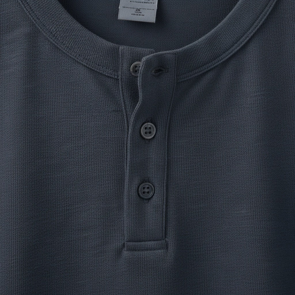 Short Sleeve Henley T Shirt - Deep Sea Blue - Texture Close Up