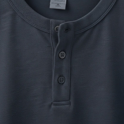 Short Sleeve Henley T Shirt - Deep Sea Blue - Texture Close Up