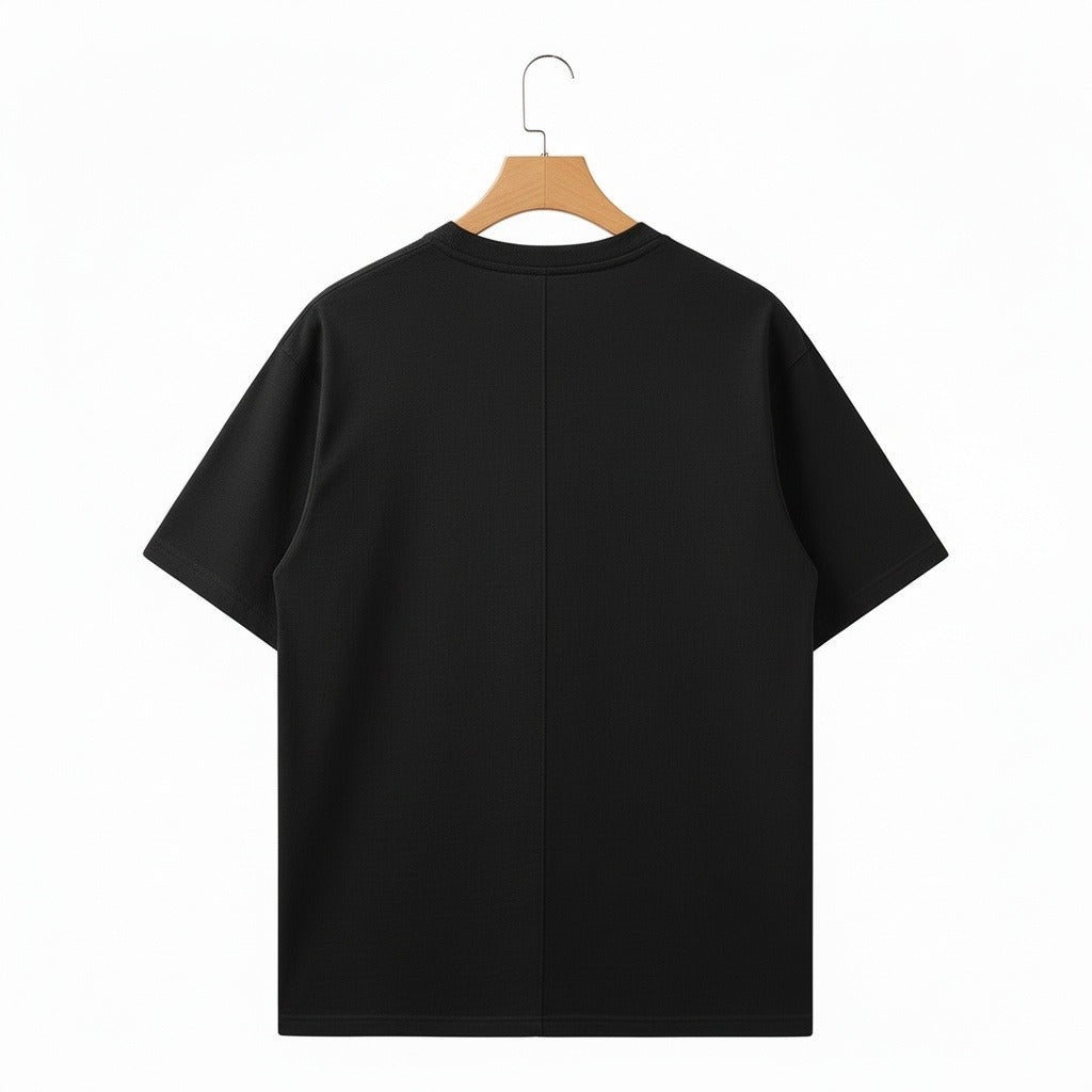 Short Sleeve Henley T Shirt - Black - Fabric Detail